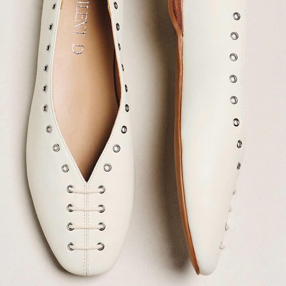 Anthropologie Ivory Leather Lace-Up Flats